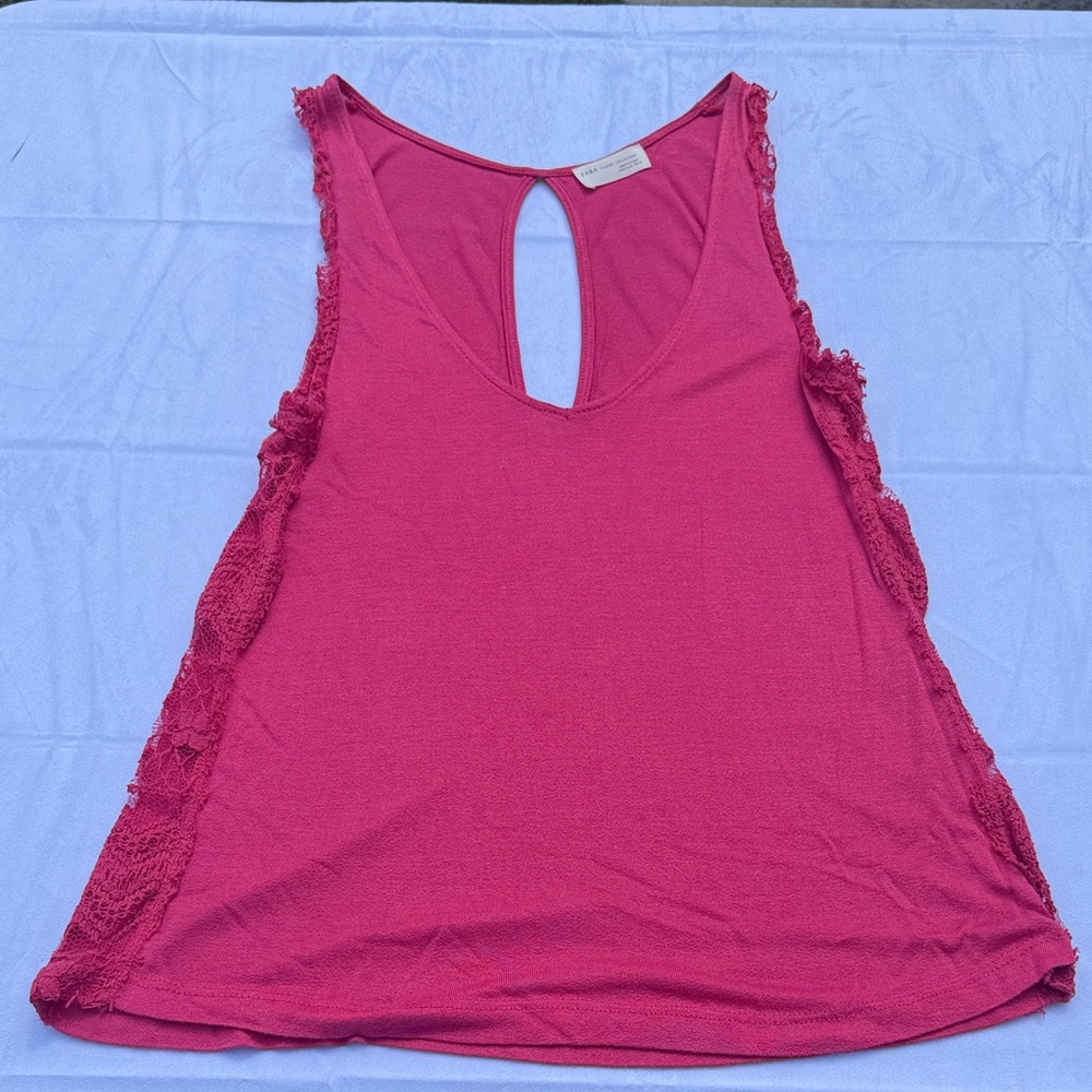Zara Fuchsia Lace-Trimmed Tank Top
